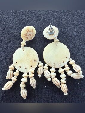 Beige Resin Bead Dangle Earrings - Women Jewelry